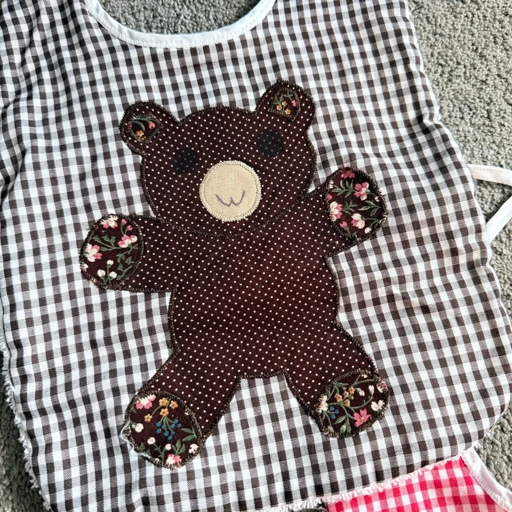 🍓 Handmade Gingham Floral Turtle Bear Apple Terry Cloth Tie Back Bibs (3 Pack)